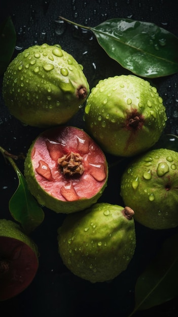 Foto fondo verticale organico fresco della frutta della guaiava