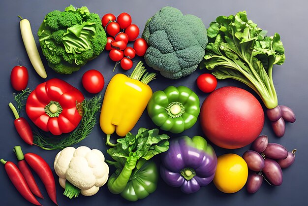 Fresh organic healthy vegetables and fruits with a white background ai generated