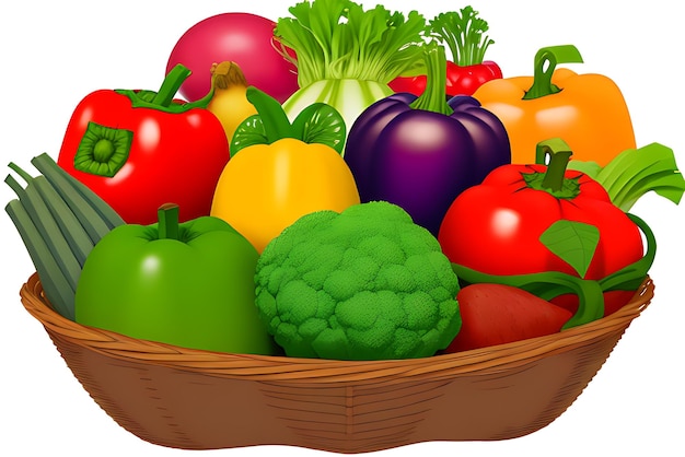 Fresh organic healthy vegetables and fruits with a white background AI generated