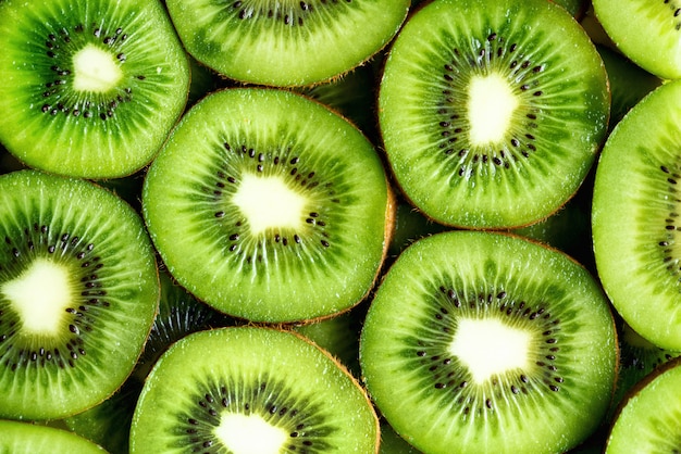 Kiwi organici freschi affettati. cibo con copia spazio per il testo .. cerchi verde kiwi