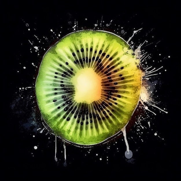 Photo fresh organic kiwi fruit square watercolor illustration