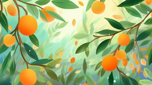 Fresh organic kumquat fruit horizontal background illustration