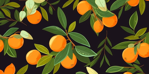 Fresh organic kumquat fruit horizontal background illustration