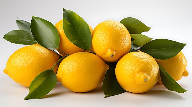 Fresh organic lemon fruits with leaves