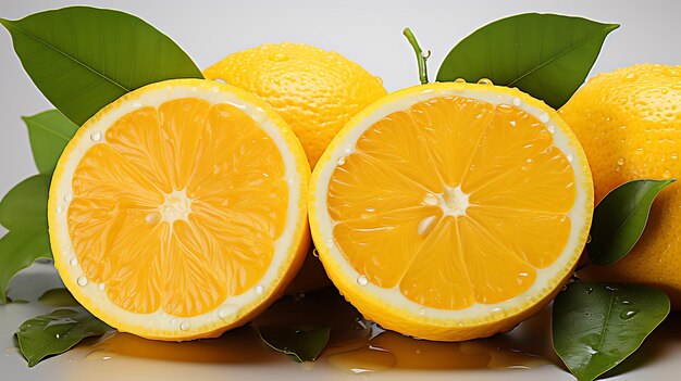 Fresh organic lemon fruits with leaves