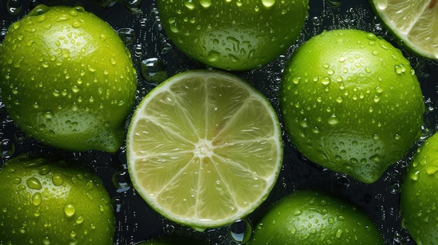 Fresh organic lime fruit horizontal background