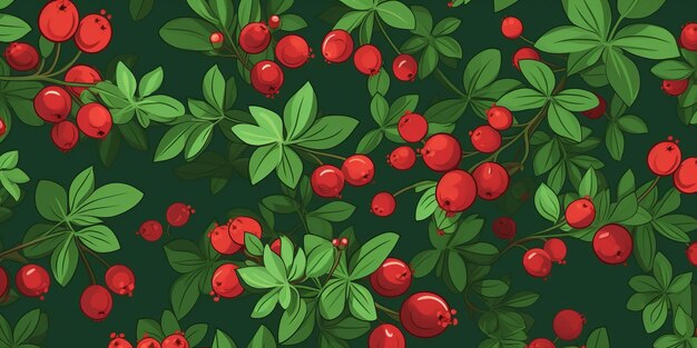 Fresh Organic Lingonberry Berry Horizontal Background Illustration