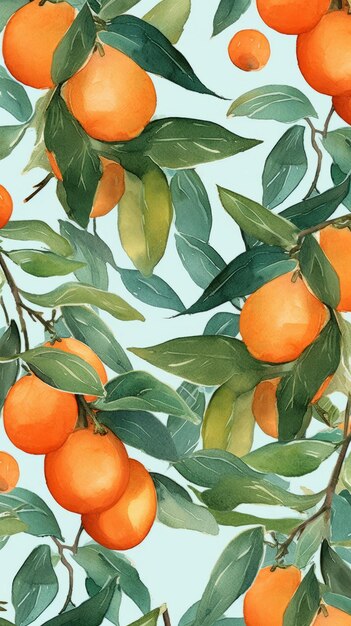 Fresh organic mandarin fruit vertical watercolor illustration