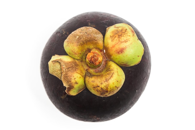 Fresh organic mangosteen delicious fruit top view isolated on white background clipping path