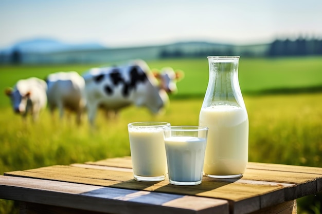 オーガニックミルクをボトルで木製のテーブルで夏の風景がぼやけています - ガジェット通信 GetNews