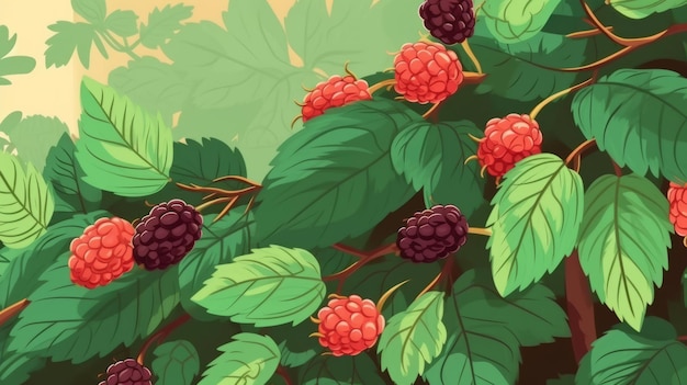 Fresh Organic Mulberry Berry Horizontal Background Illustration