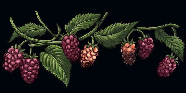 Fresh Organic Mulberry Berry Horizontal Trendy Illustration