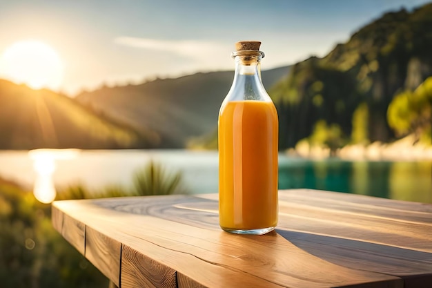 写真 新鮮な有機オレンジジュースのボトルテンプレート