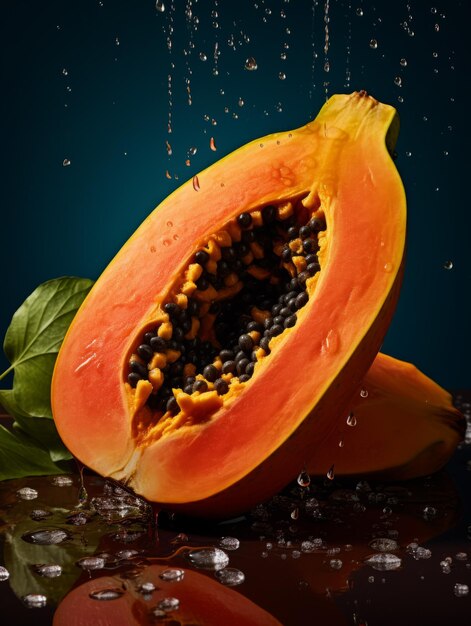 Fresh Organic Papaya Fruit Photorealistic Vertical Illustration Healthy Vegetarian Diet Ai Generated bright Illustration with Delicious Juicy Papaya Fruit