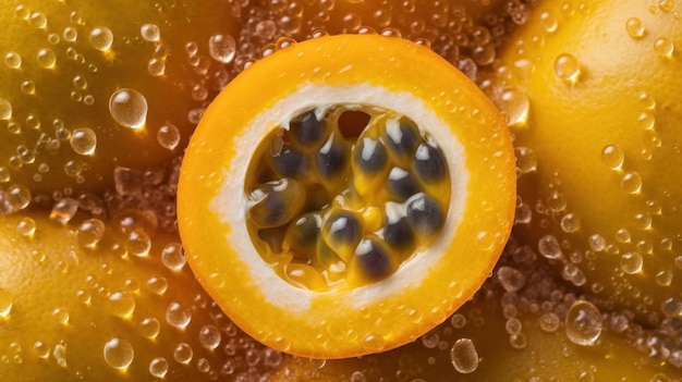 Fresh organic passionfruit fruit horizontal background