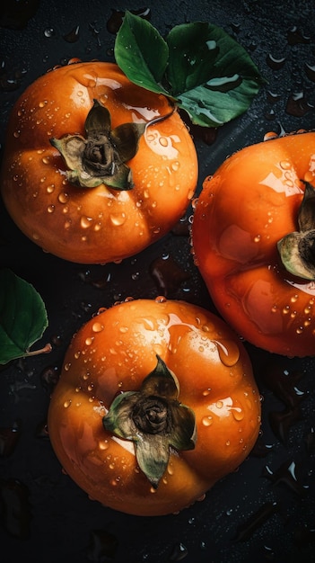 Fresh Organic Persimmon Fruit Vertical Background