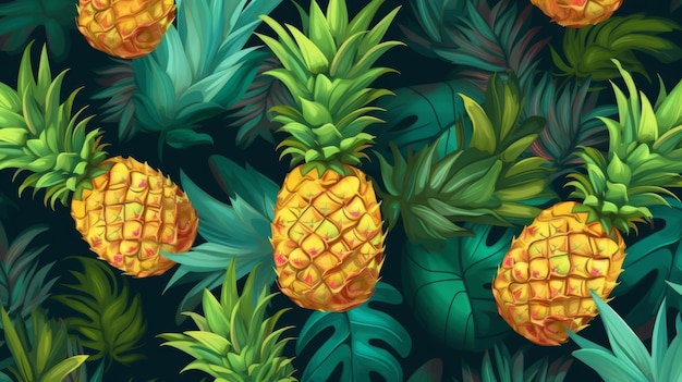 Fresh organic pineapple fruit horizontal background illustration