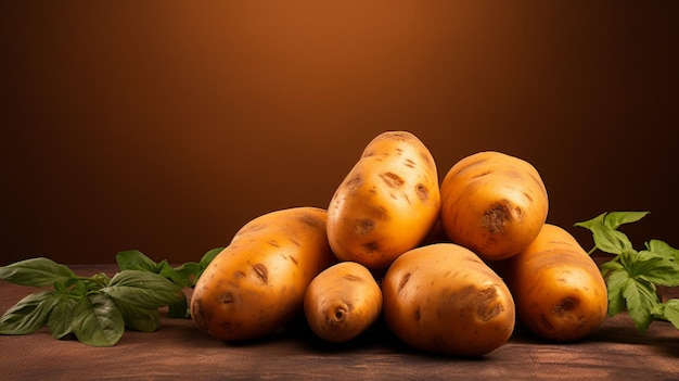 신선한 유기농 감자 채소 사진 현실적인 수평 일러스트레이션 건강한 채식주의 식단 Ai 맛있는 맛있는 감자 야채로 생성 된 밝은 일러스트