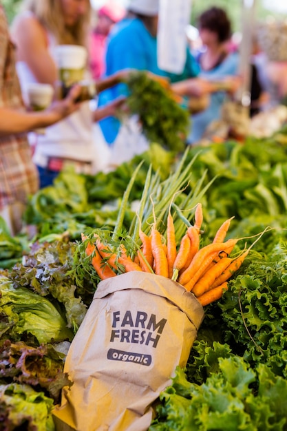 Fresh organic produce on sale at the local farmers market.