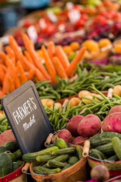 Fresh organic produce on sale at the local farmers market.