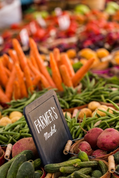 Fresh organic produce on sale at the local farmers market.