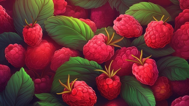 Fresh organic raspberry berry horizontal background illustration