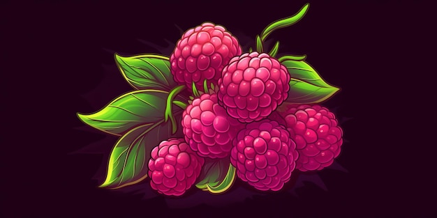 Fresh Organic Raspberry Berry Horizontal Trendy Illustration