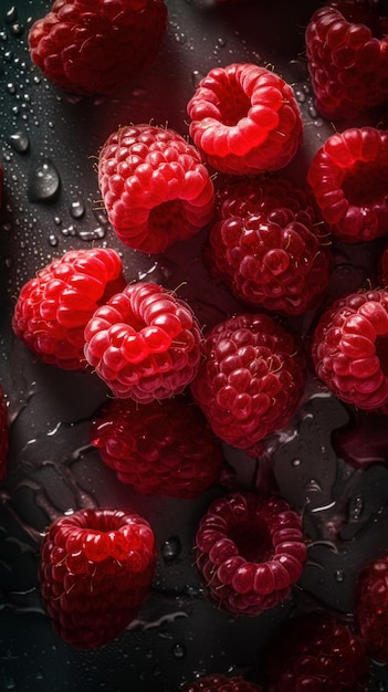 Fresh organic raspberry berry vertical background