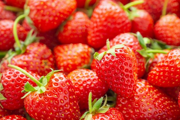 Fresh organic red ripe Strawberry fruit background closeup