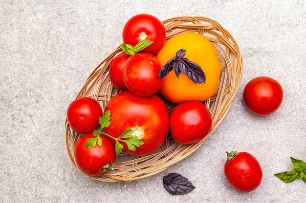 Fresh organic red and yellow tomatoes