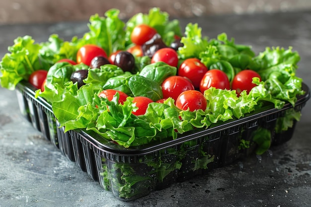 Fresh organic salad in plastic container
