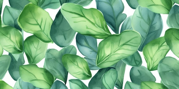 Fresh Organic Spinach Vegetable Horizontal Watercolor Illustration