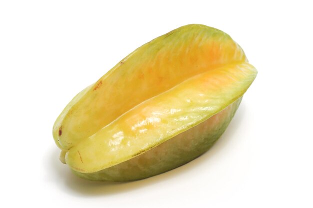 Fresh organic star fruit delicious side view isolated on white background clipping path