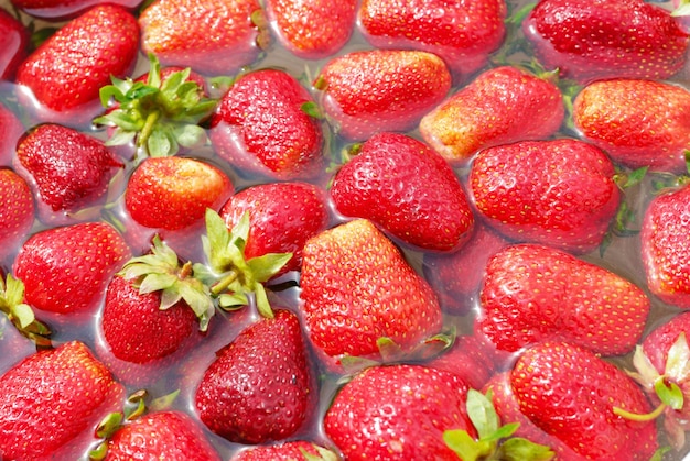 Fresh organic strawberries in the water background