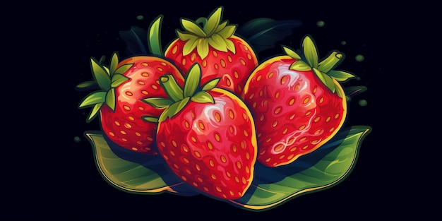 Fresh Organic Strawberry Berry Horizontal Trendy Illustration