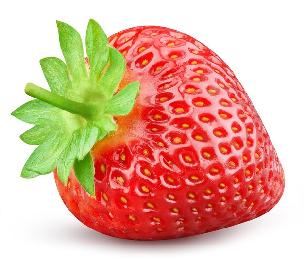 Photo fresh organic strawberry with leaves isolated clipping path