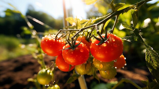 Fresh organic tomato a healthy vegetarian meal grown in nature