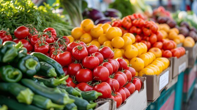 Fresh Organic Tomatoes and Vegetables at Farmers Market