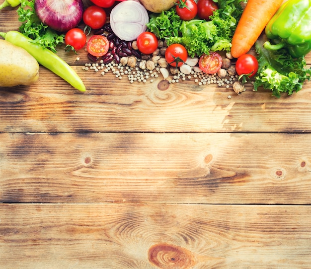 Fresh organic vegetables for cooking salad. diet and healthy food. Fall harvest cornucopia season.