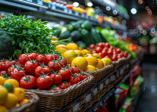 Свежие органические овощи и фрукты в супермаркете