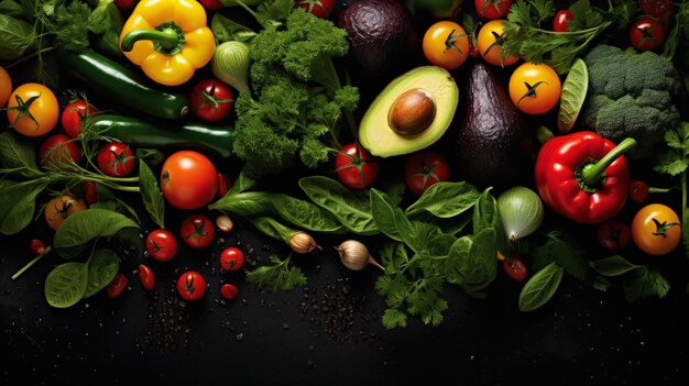 Fresh organic vegetables and greens background Healthy Mediterranean diet Generative AI