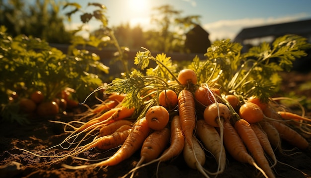 Fresh organic vegetables harvested from the homegrown farm generated by artificial intelligence