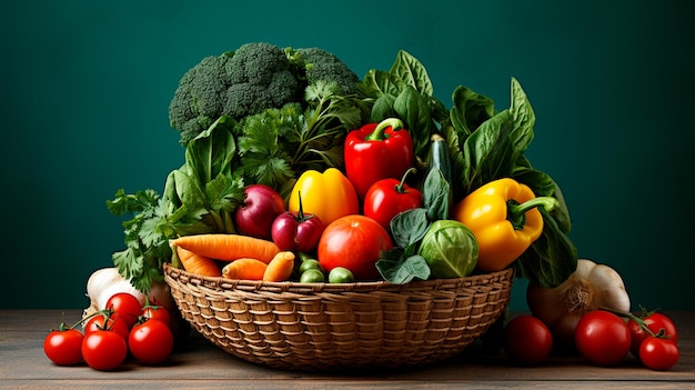 fresh organic vegetables in wicker basket