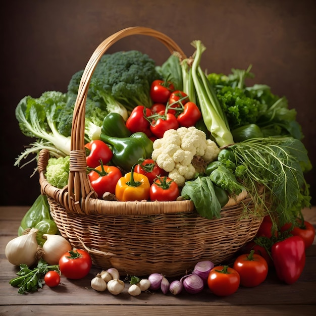 Fresh Organic Vegetables in a Wicker Basket