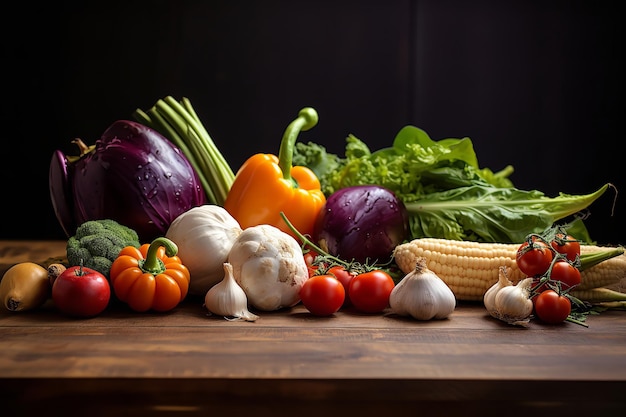 Fresh Organic Vegetables on a Wooden Table