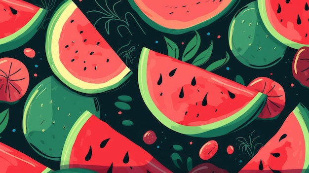 Fresh organic watermelon fruit horizontal background illustration