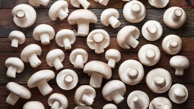 Fresh organic white mushrooms champignontop view