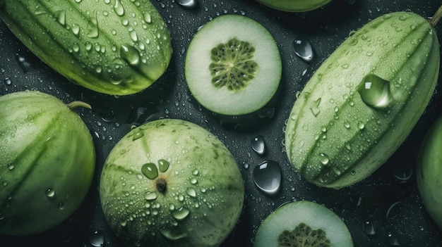 新鮮な有機冬瓜野菜の水平背景