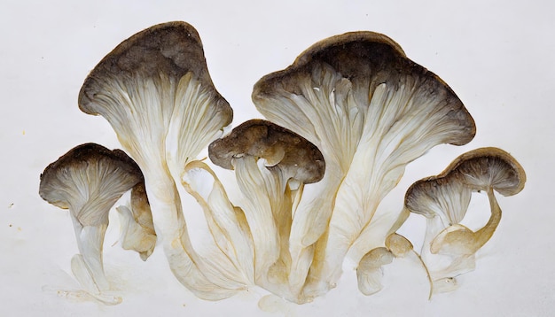Fresh oyster mushrooms on a white background Generative Ai