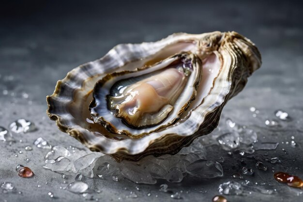 Photo fresh oyster with pearls on icy surface